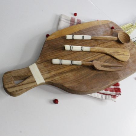 Olive Wood Charcouterie serveware set White Handle Completely Handmade Gifts for Him Gifts for Her