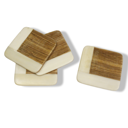 Square-Olive-Wood-Coasters-Plain-White-Cowbone-Completely-Handmade